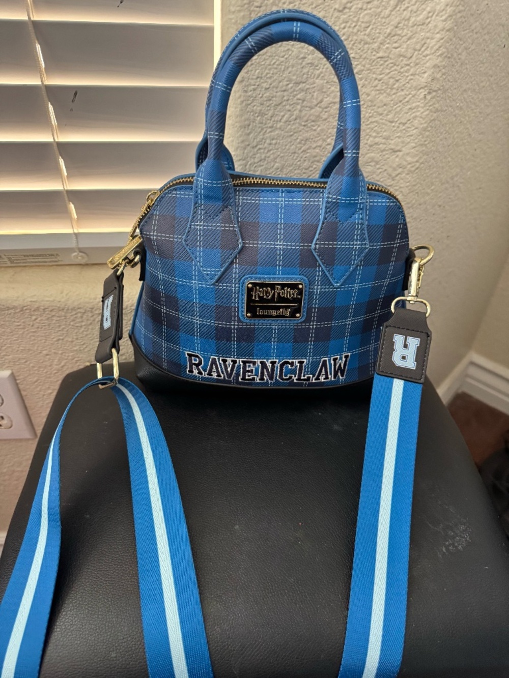 Loungefly Harry Potter Varsity Ravenclaw Crossbody Purse, Used once Blue-Black